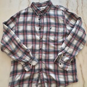 American Eagle Outfitters Gray and Pink Plaid Shirt